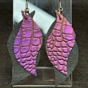 Purple and Black Faux Leather Earrings